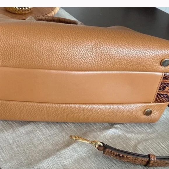 MICHAEL KORS Rollins Python and Tan Acron Leather Satchell Purse Chestnut Brown - Picture 9 of 15